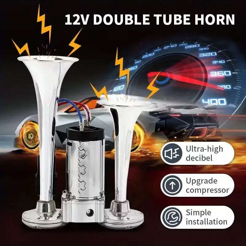 High-Volume Dual Air Horn with Automatic Refilling System for 12V Vehicles