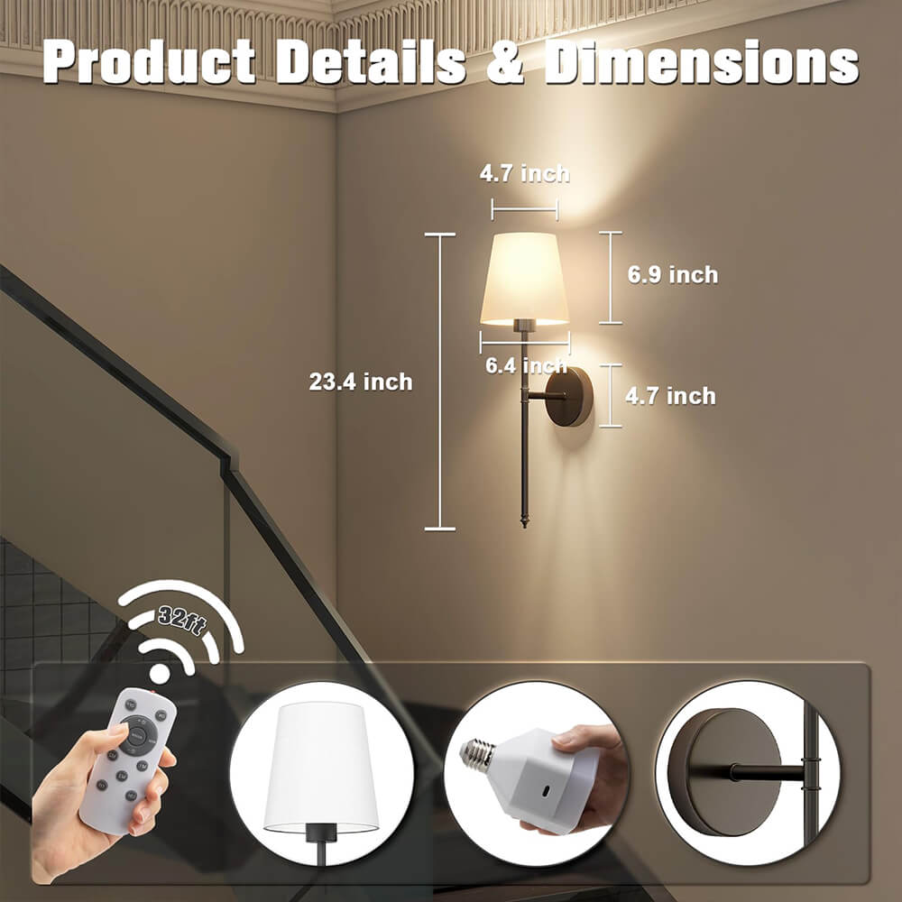 Set of 2 Battery-Operated Fabric Wall Lights with RGB and 3 Brightness Levels