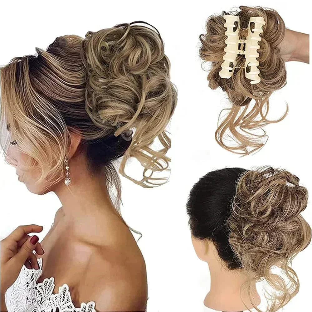Curly Volume Synthetic Hair Extension - Clip-In Messy Bun Piece