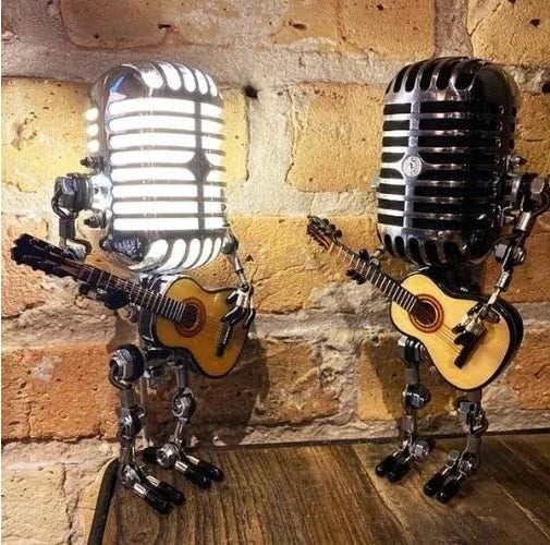 Retro Robot Lamp with Microphone and Guitar - Adjustable Desk Light for Music Room and Studio