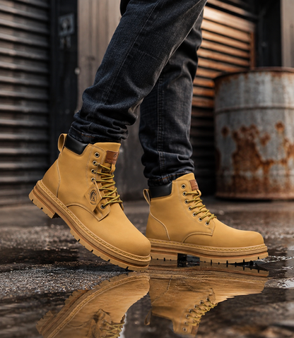 Men's Lace-Up Boots in Waterproof Leather, Non-Slip Comfort Sole, Sizes 6-15