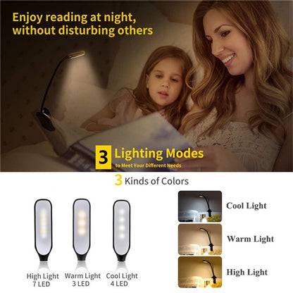 Versatile Clip-On Book Light with Customizable Brightness and Color