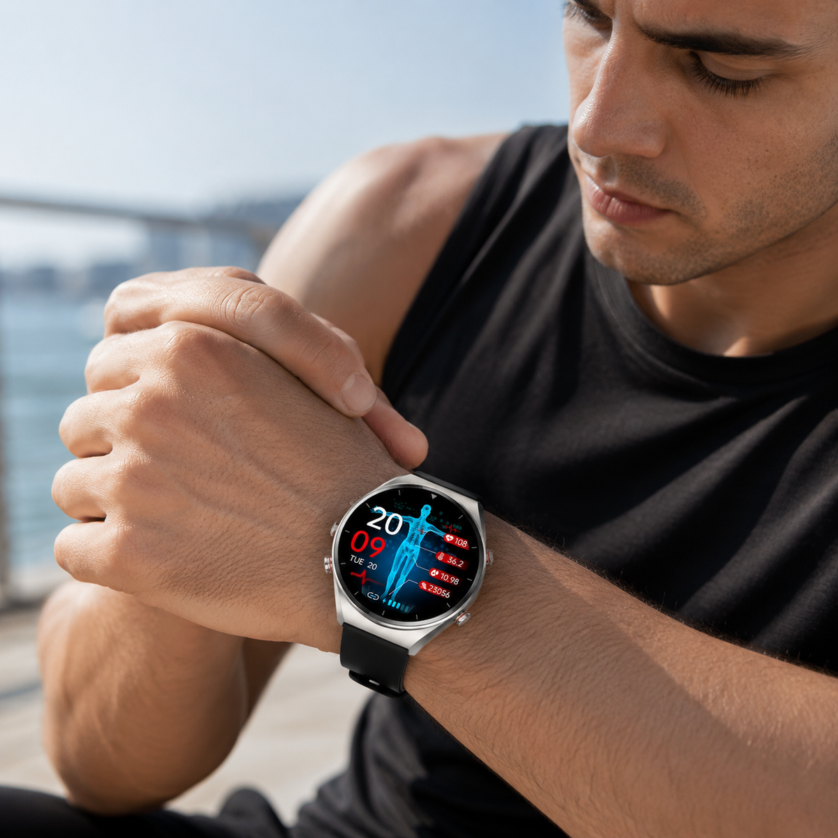 Smartwatch with Touchscreen Display and Heart Rate Monitoring for Fitness