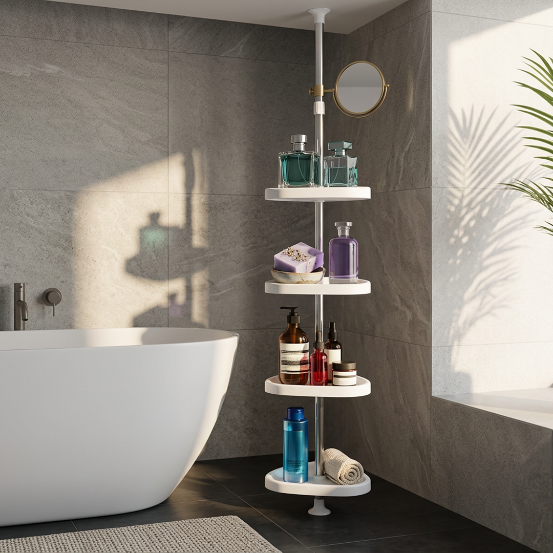 Corner Bathroom Shelf with Adjustable Pull-Out Design