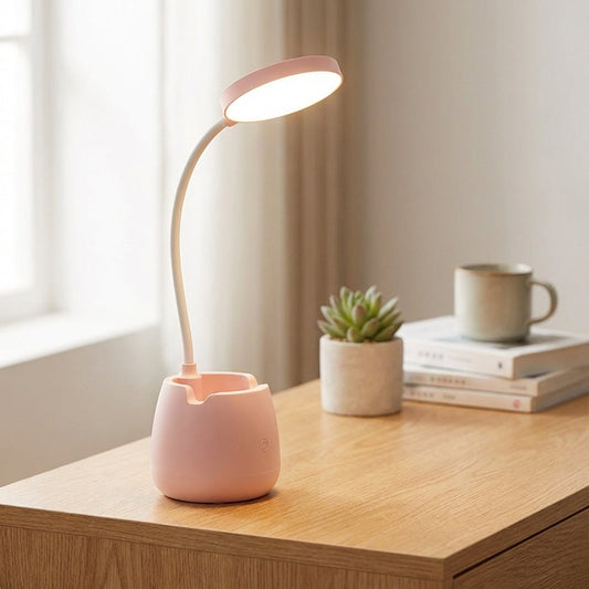 Adjustable Gooseneck Desk Lamp with Integrated Storage Solution