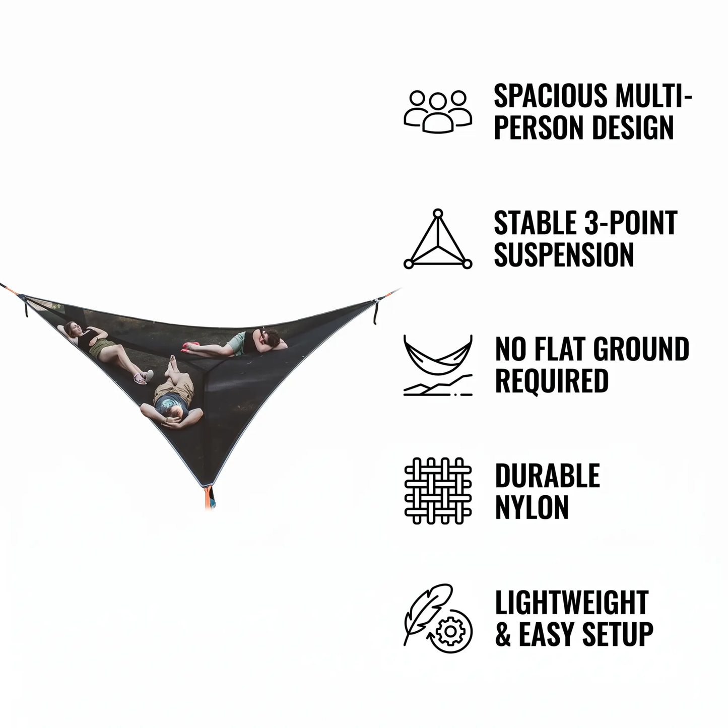Large Group Camping Hammock with Triple Suspension System