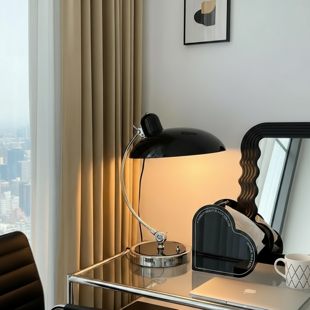 Curved Arm Desk Lamp in Scandinavian Minimalist Style