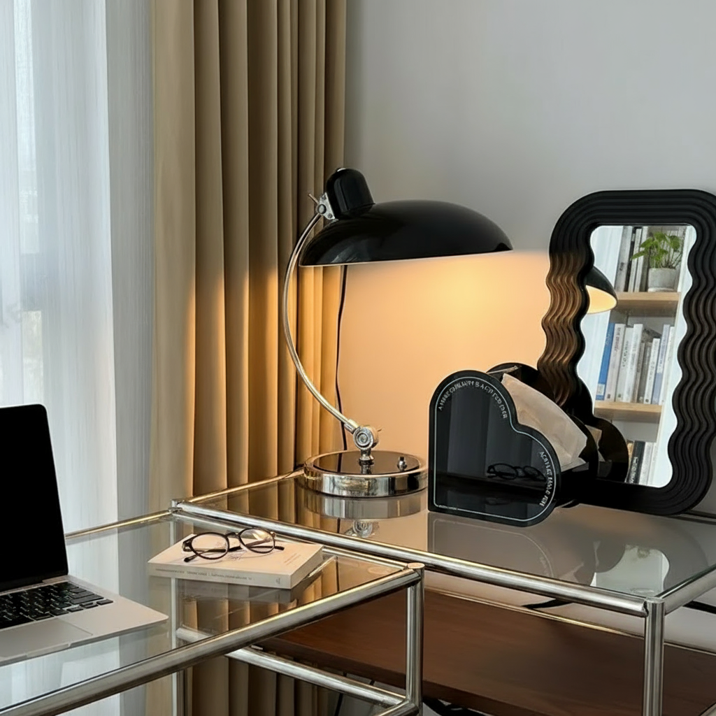 Curved Arm Desk Lamp in Scandinavian Minimalist Style