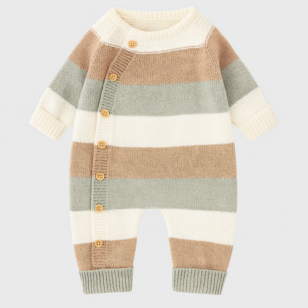 Soft Knit Baby Jumpsuit with Stripes