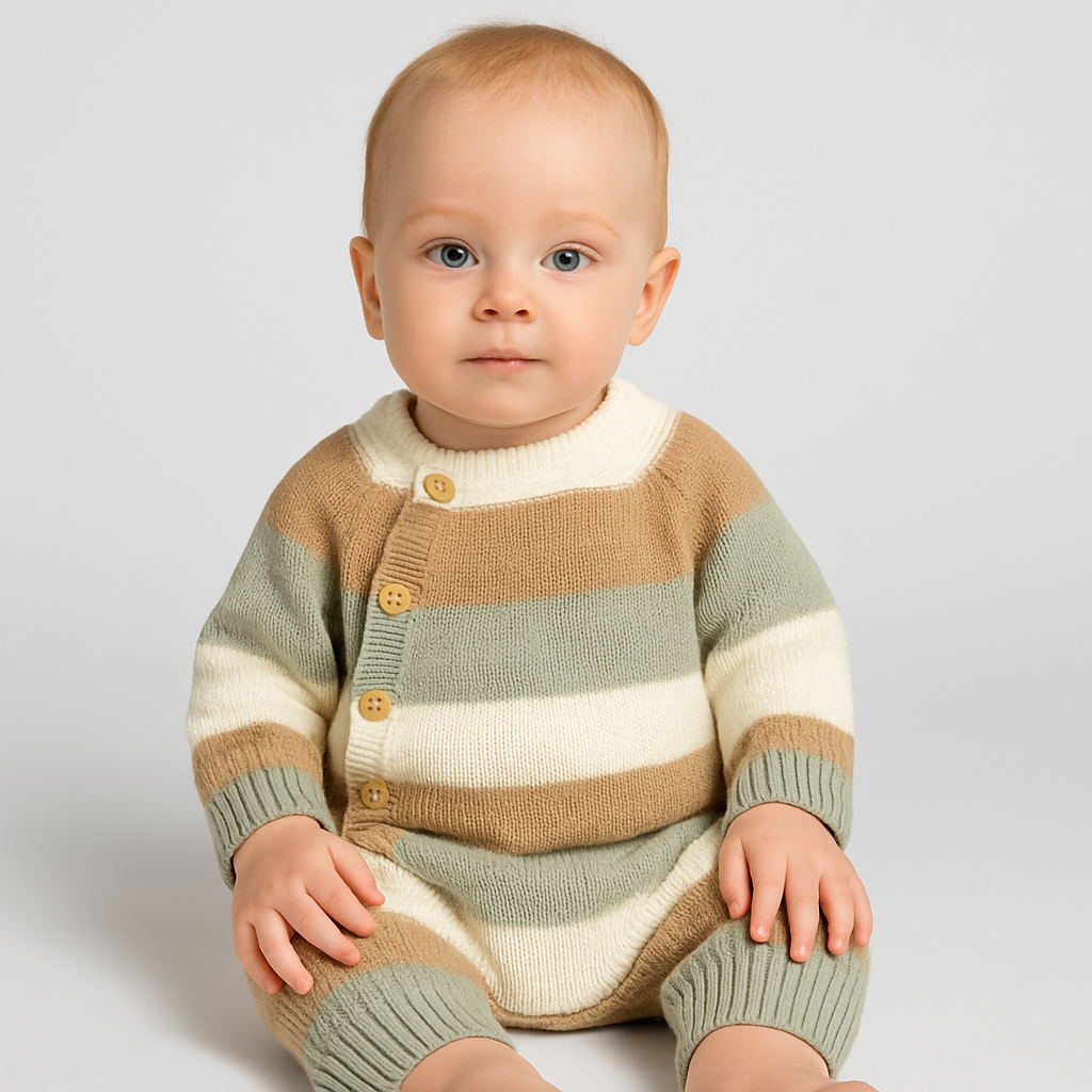Soft Knit Baby Jumpsuit with Stripes