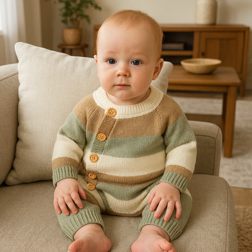 Soft Knit Baby Jumpsuit with Stripes