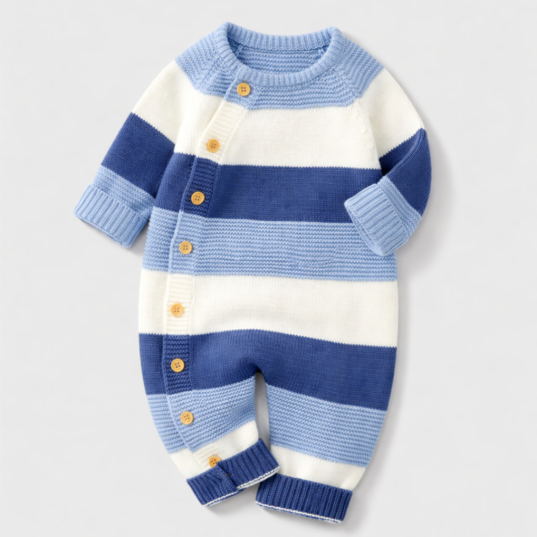 Soft Knit Baby Jumpsuit with Stripes