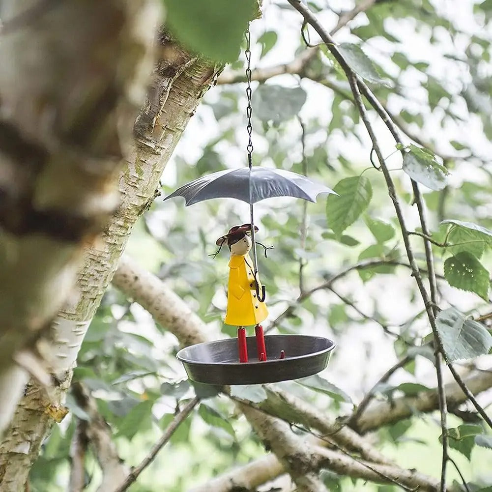 Charming Aviary Feeder with Raincoat Theme and Easy Fill Design
