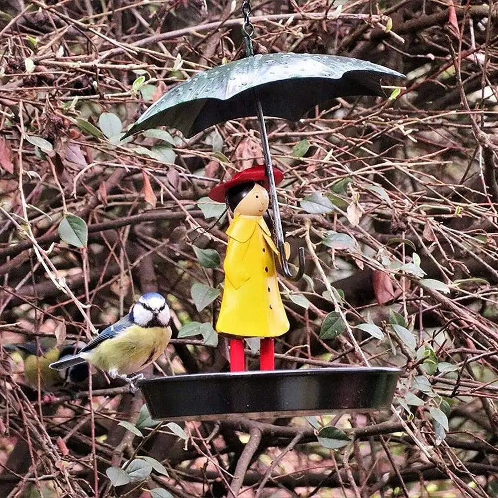 Charming Aviary Feeder with Raincoat Theme and Easy Fill Design