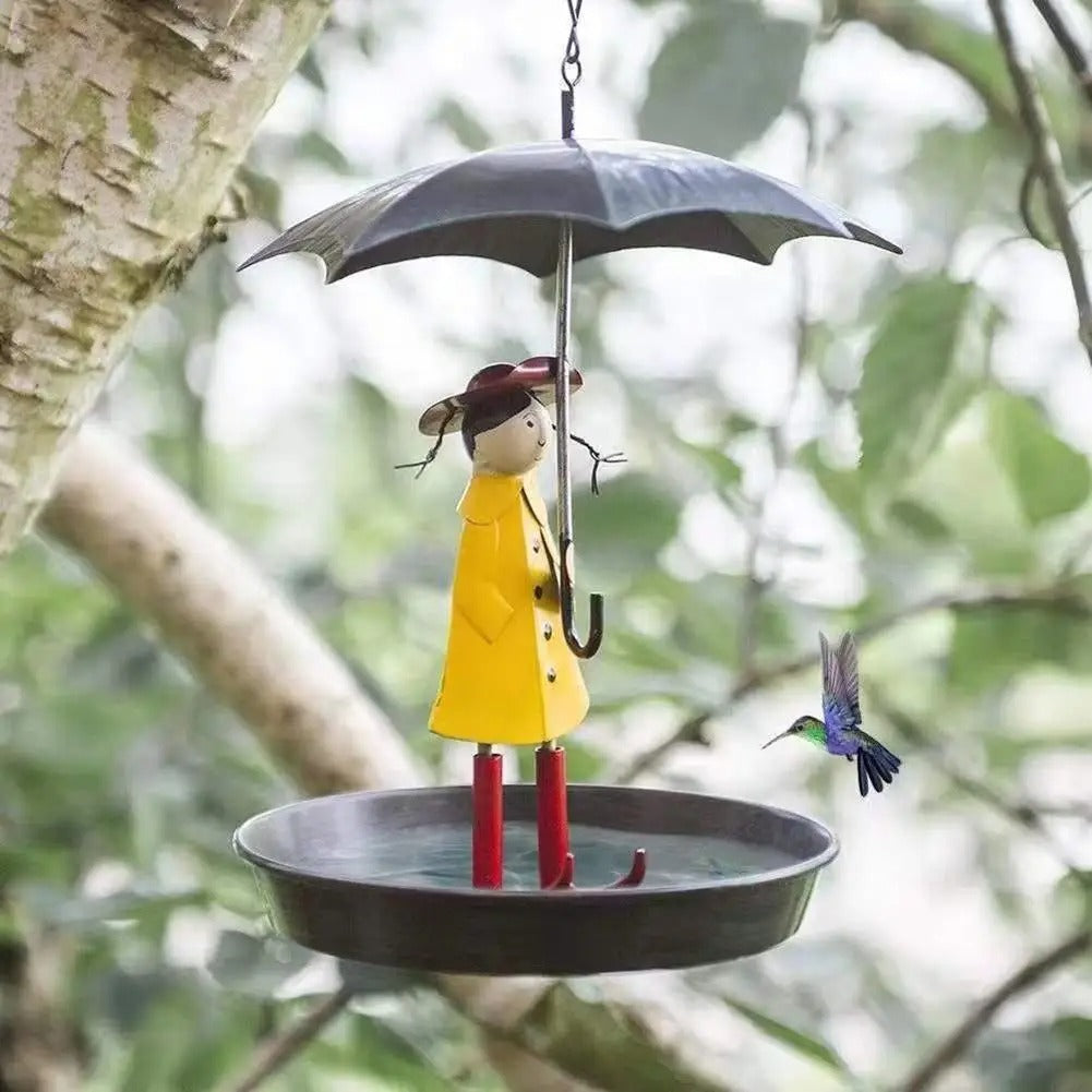 Charming Aviary Feeder with Raincoat Theme and Easy Fill Design