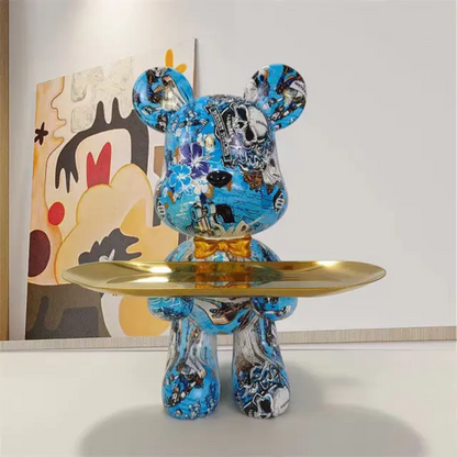 Modern Bear Figurine | Elegant Blue and Gold Decor for Home