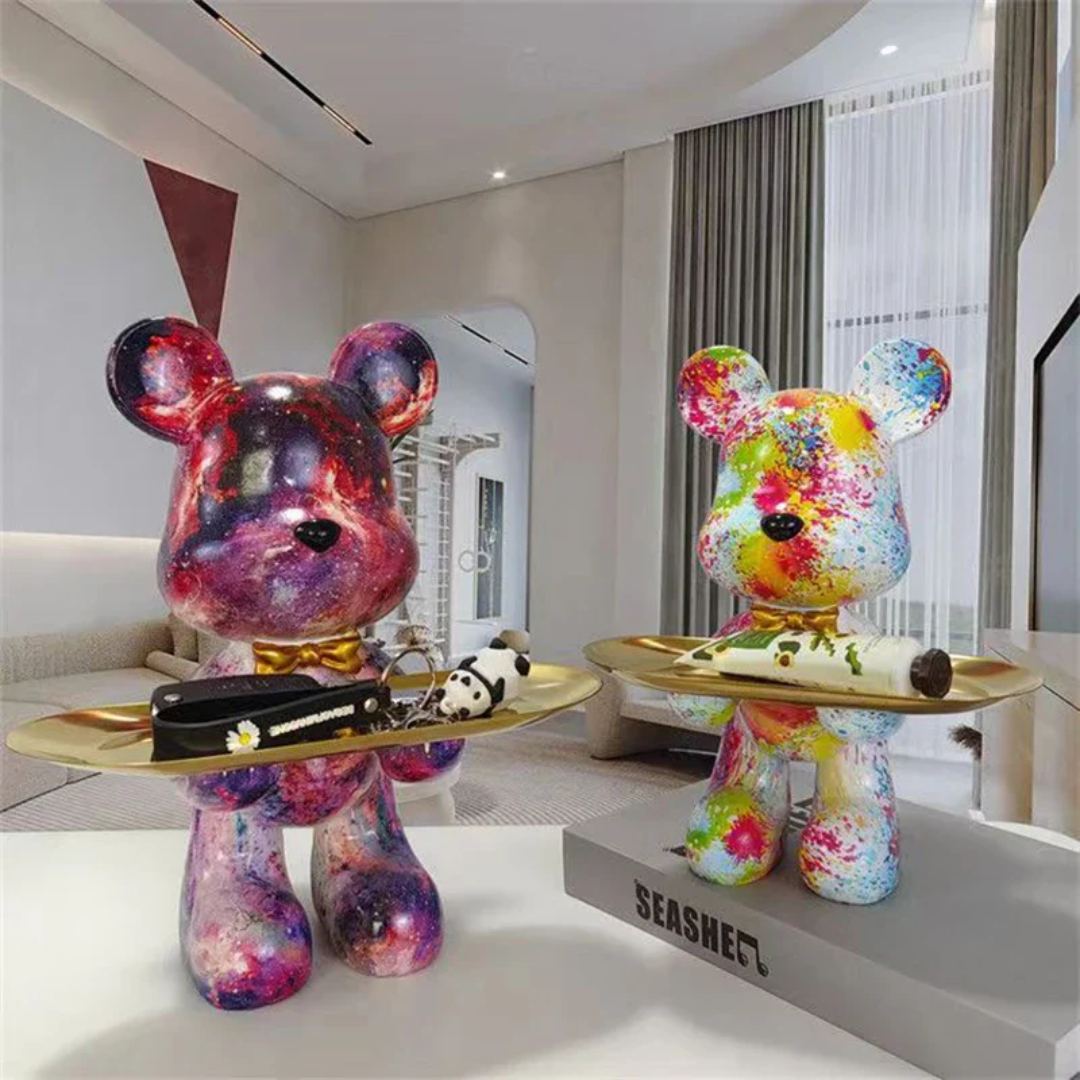 Modern Bear Figurine | Elegant Blue and Gold Decor for Home