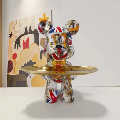 Modern Bear Figurine | Elegant Blue and Gold Decor for Home