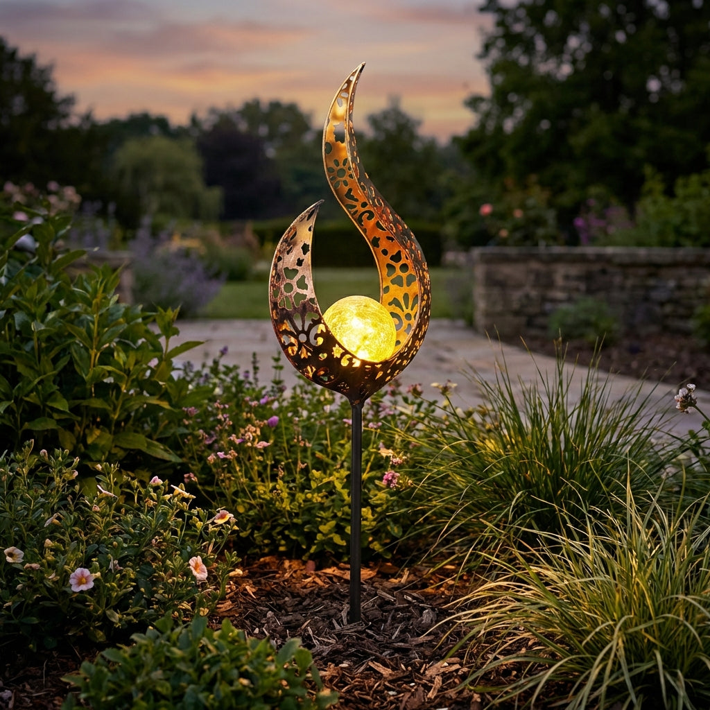 Solar-Powered Outdoor Pathway Light – Handcrafted Iron Design for Cozy Ambiance
