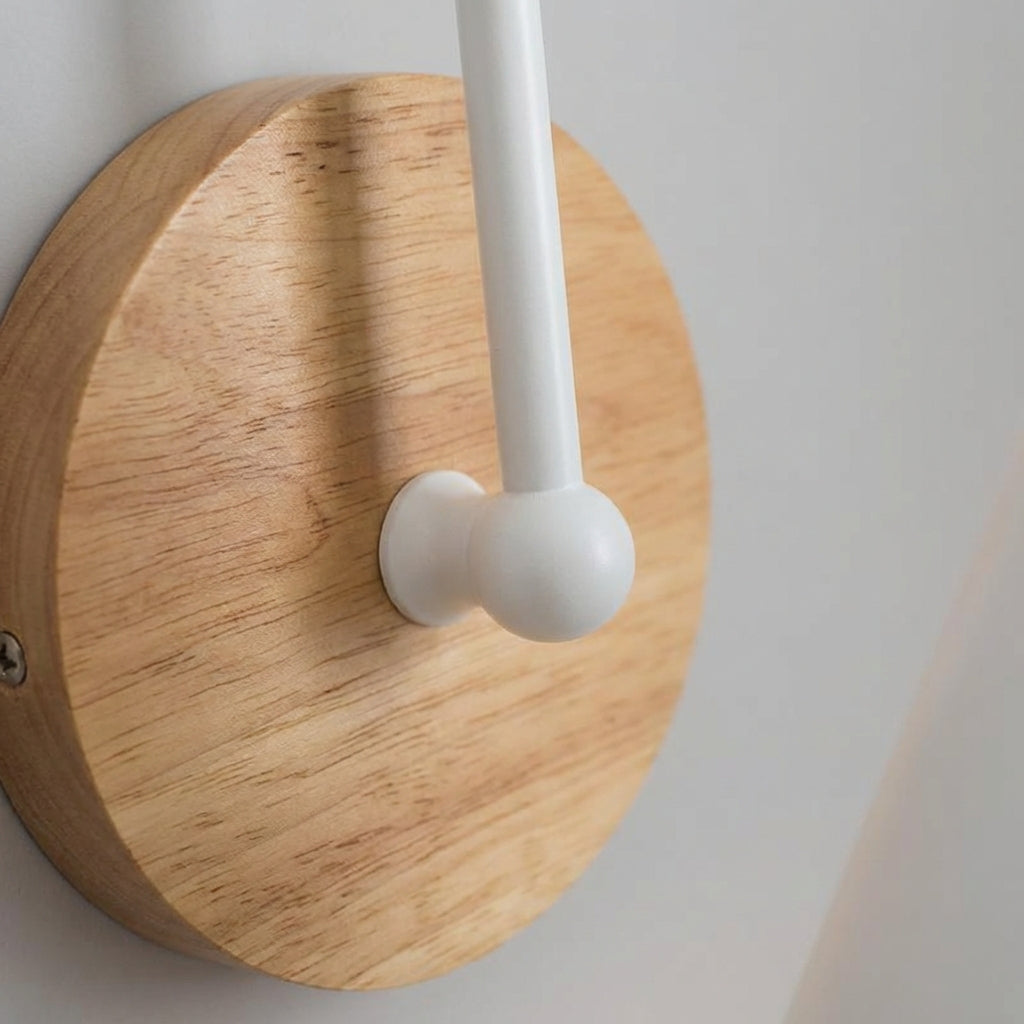 Contemporary Wall Lamp with Cone Shade and Natural Wood Accent