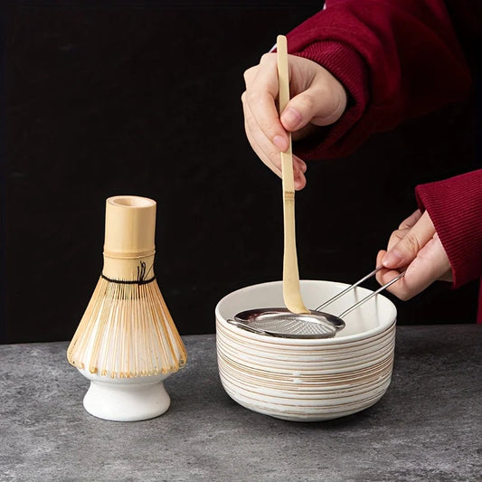 6-Piece Pottery Whisk Set for Perfect Matcha Tea Preparation
