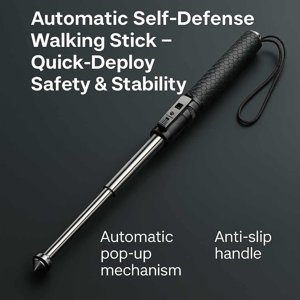 Adjustable Ergonomic Walking Stick for Self-Defense with Quick-Deploy Function