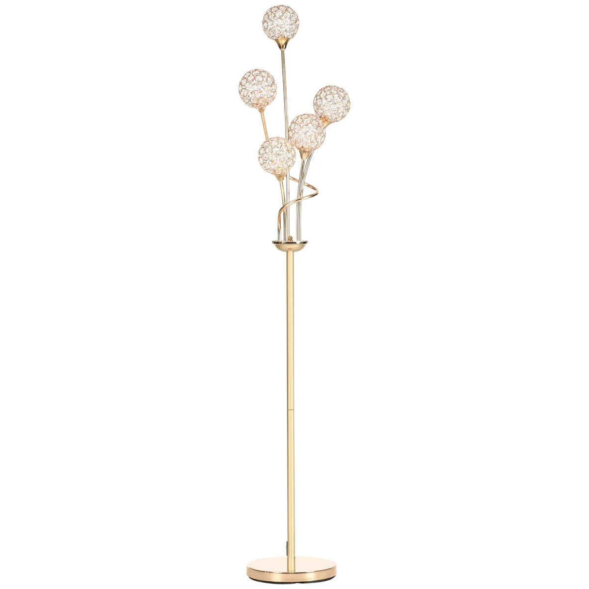 5-Light Crystal Floor Lamp with Gold Metal Frame