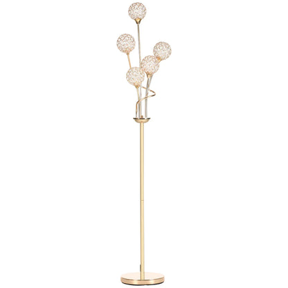 5-Light Crystal Floor Lamp with Gold Metal Frame