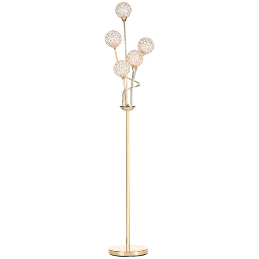 5-Light Crystal Floor Lamp with Gold Metal Frame