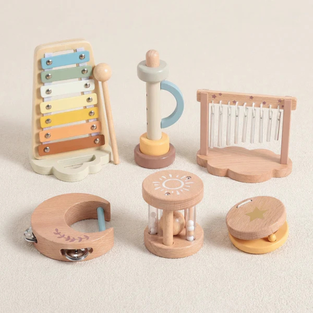6-Piece Rattle Set – Wooden Toys for Babies