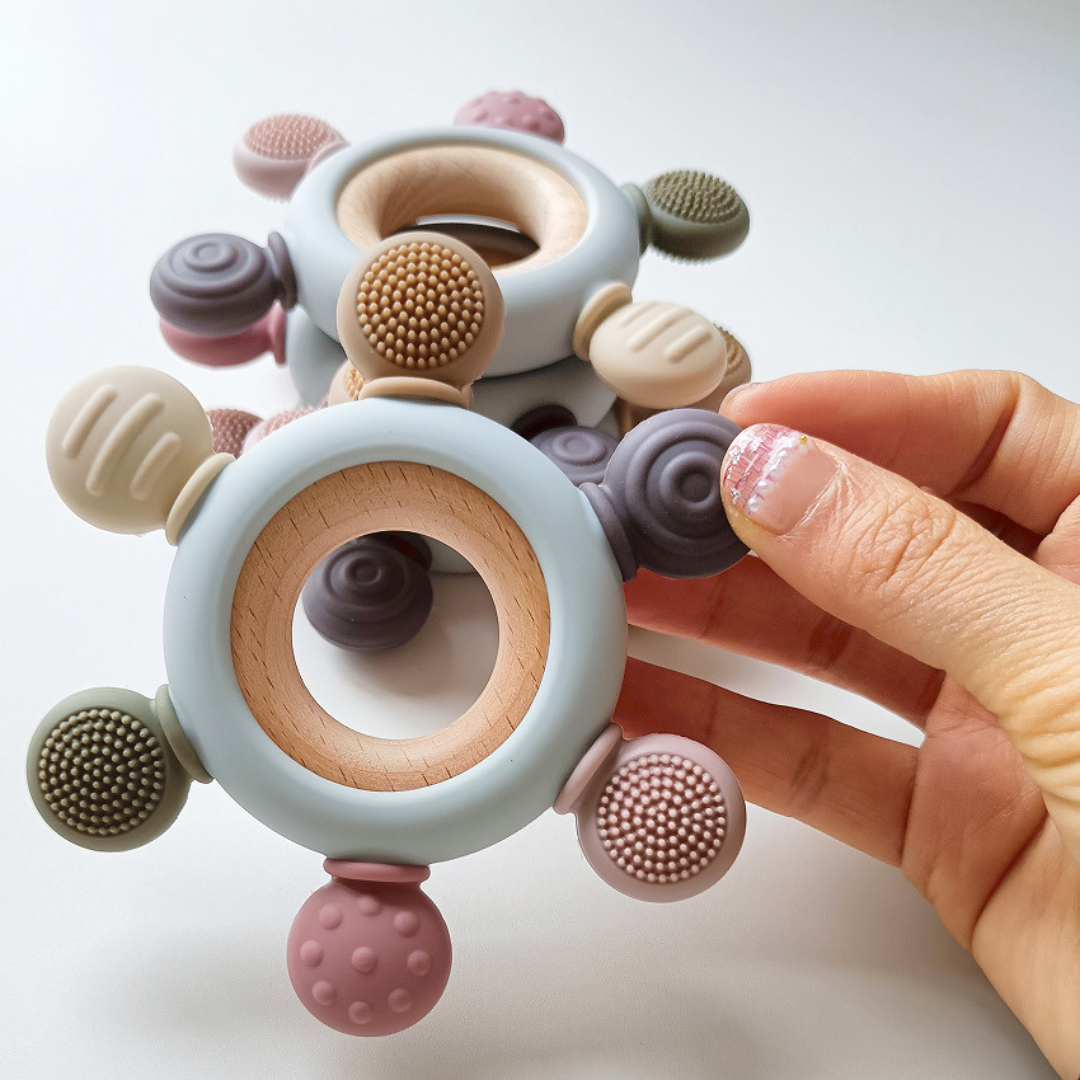 Teething Ring for Babies - Silicone and Wooden Design