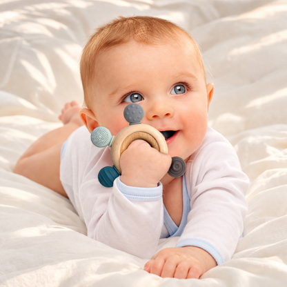 Teething Ring for Babies - Silicone and Wooden Design