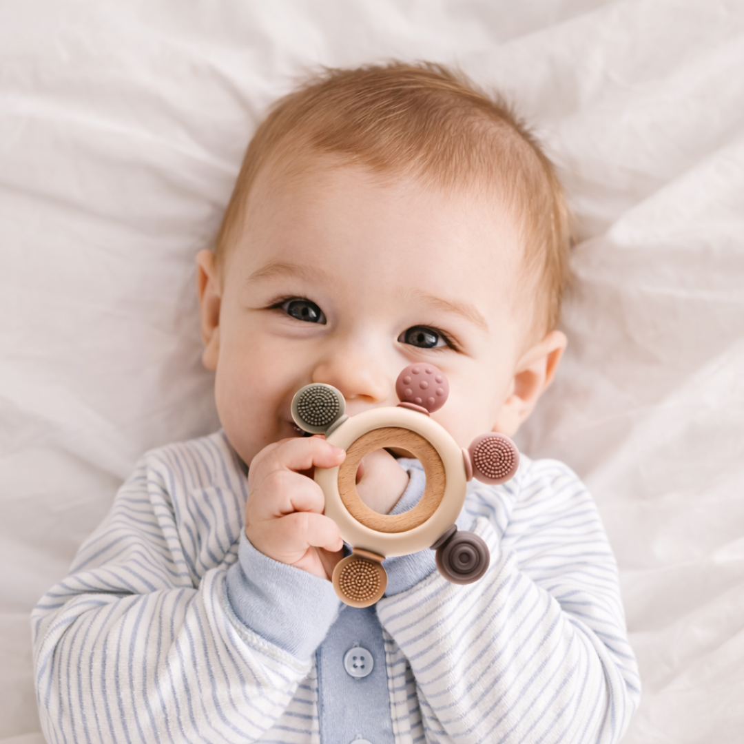 Teething Ring for Babies - Silicone and Wooden Design