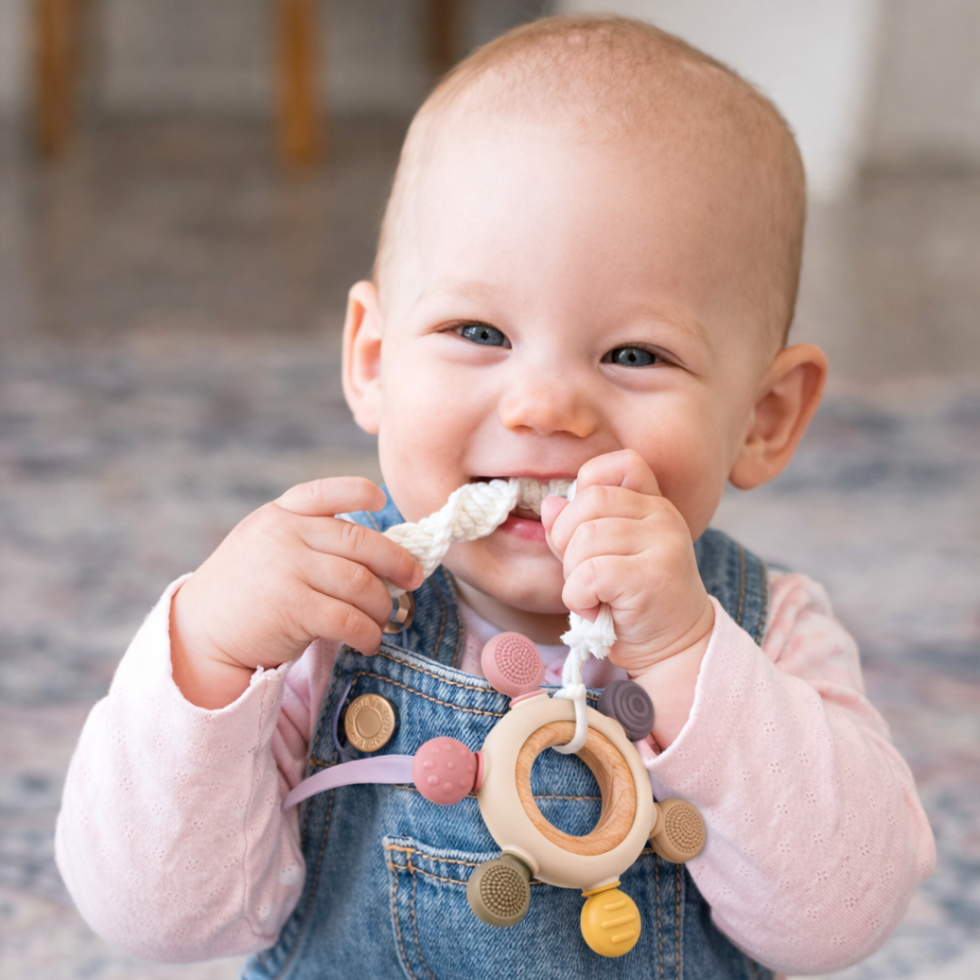 Teething Ring for Babies - Silicone and Wooden Design