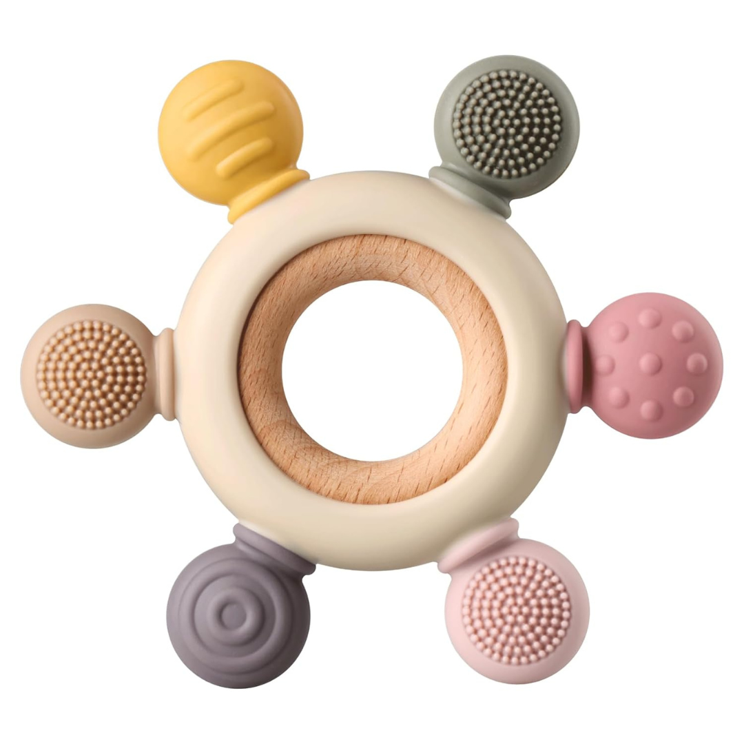 Teething Ring for Babies - Silicone and Wooden Design