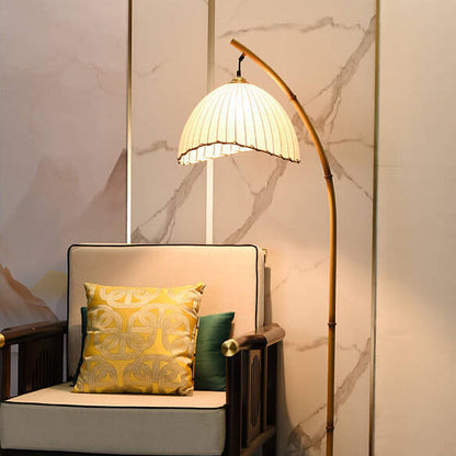 Bamboo Design Floor Lamp with Fabric Shade - Contemporary Style