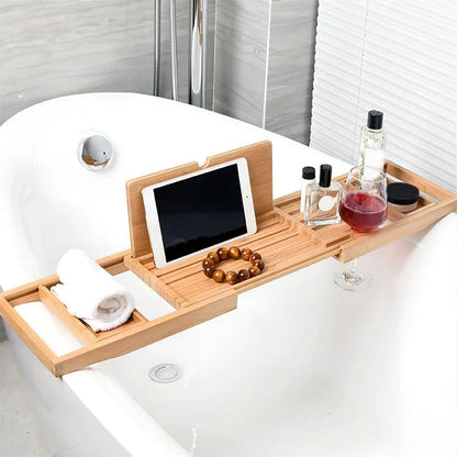 Bamboo Bath Tray with Adjustable Design and Wine Glass Holder