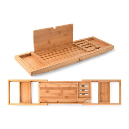 Bamboo Bath Tray with Adjustable Design and Wine Glass Holder