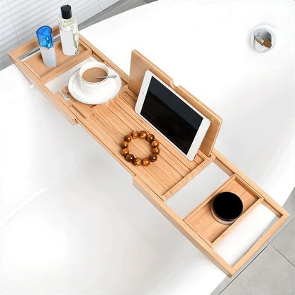 Bamboo Bath Tray with Adjustable Design and Wine Glass Holder