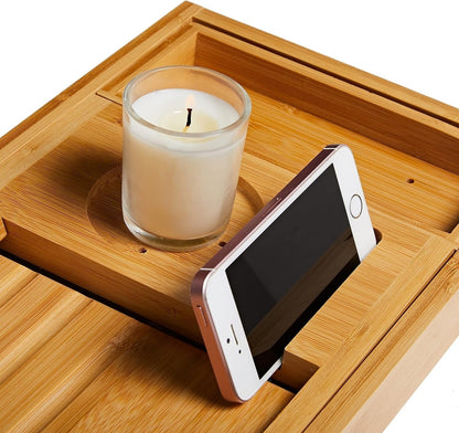 Bamboo Bath Tray with Adjustable Design and Wine Glass Holder