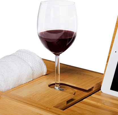 Bamboo Bath Tray with Adjustable Design and Wine Glass Holder