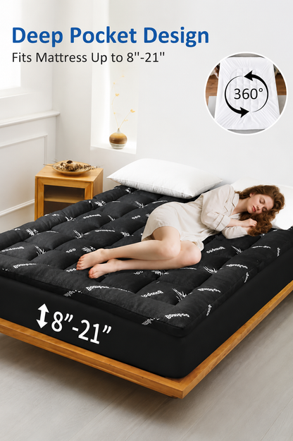 Bamboo Mattress Topper for Queen Bed – Thick Cooling Sleep Comfort