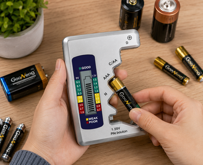 Digital Battery Tester with LCD Screen – Checks AA, AAA, C, D, 9V, and Button Cells