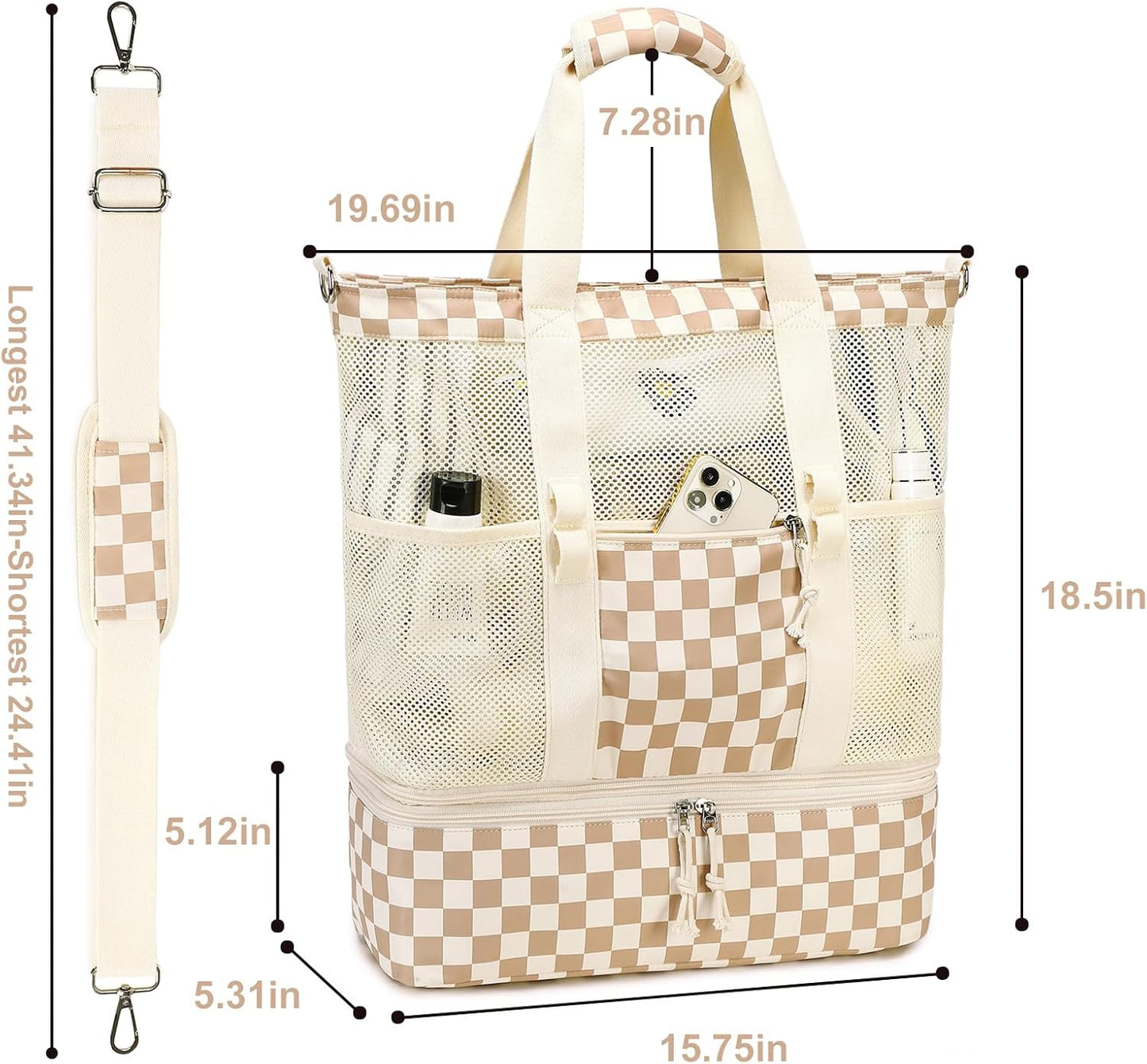 Large Beach Tote for Summer with Insulated Cooler Compartment