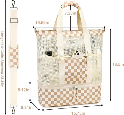 Large Beach Tote for Summer with Insulated Cooler Compartment