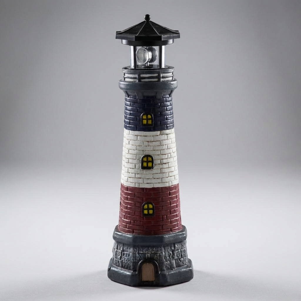 Outdoor Accent Solar Lighthouse with Rotating LED Illumination