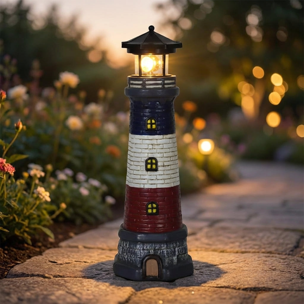 Outdoor Accent Solar Lighthouse with Rotating LED Illumination