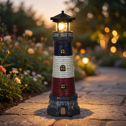 Outdoor Accent Solar Lighthouse with Rotating LED Illumination