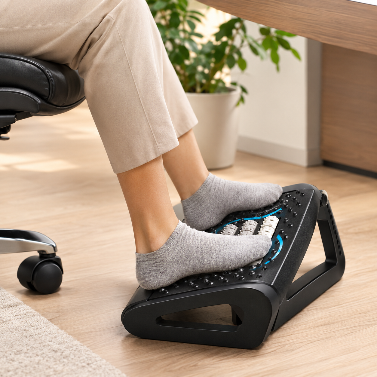 Ergonomic Footrest with Massage Rollers - Adjustable 3.5 to 7.5 inches for Home and Office