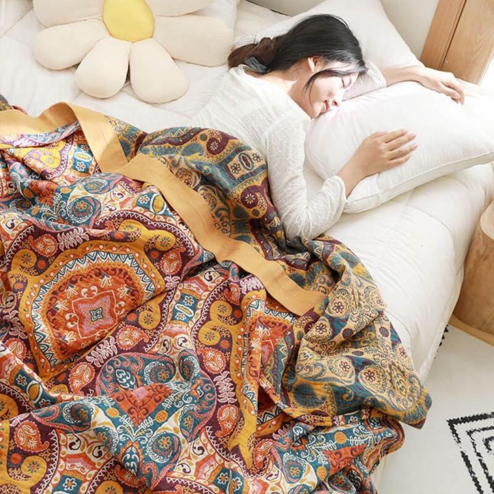 Bohemian Style Reversible Throw Blanket